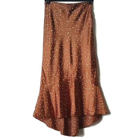 Abercrombie & Fitch Satin A-line Flare Midi Skirt XXSP Brown Copper White - Picture 1 of 10